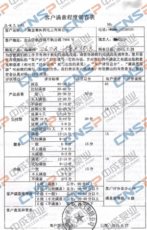 中成泵业2015年度客户满意度调查展示